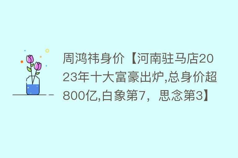 周鸿祎身价【河南驻马店2023年十大富豪出炉,总身价超800亿,白象第7，思念第3】