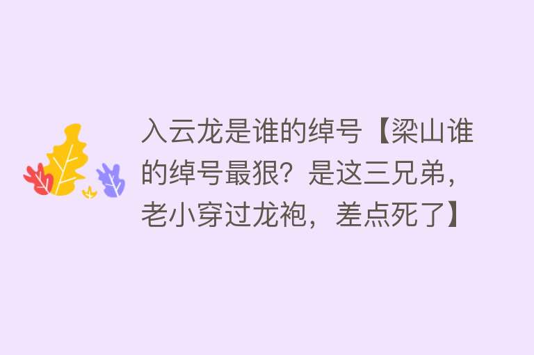 入云龙是谁的绰号【梁山谁的绰号最狠？是这三兄弟，老小穿过龙袍，差点死了】