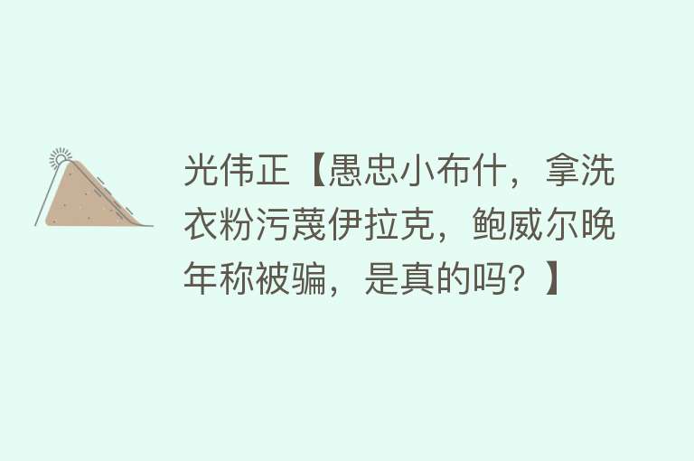 光伟正【愚忠小布什，拿洗衣粉污蔑伊拉克，鲍威尔晚年称被骗，是真的吗？】