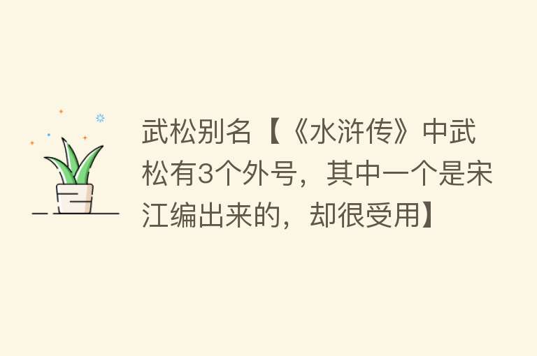 武松别名【《水浒传》中武松有3个外号，其中一个是宋江编出来的，却很受用】