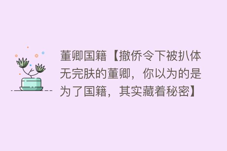 董卿国籍【撤侨令下被扒体无完肤的董卿，你以为的是为了国籍，其实藏着秘密】