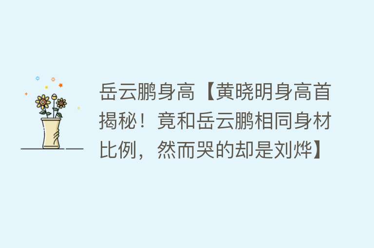 岳云鹏身高【黄晓明身高首揭秘！竟和岳云鹏相同身材比例，然而哭的却是刘烨】