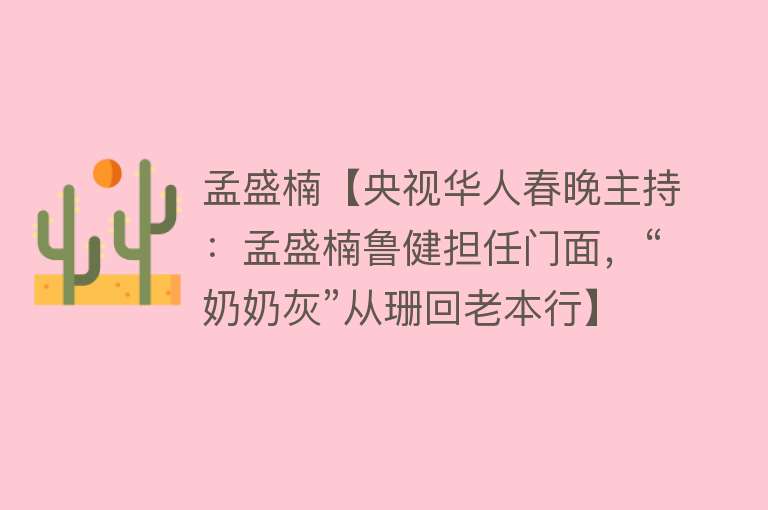 孟盛楠【央视华人春晚主持：孟盛楠鲁健担任门面，“奶奶灰”从珊回老本行】