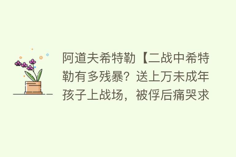 阿道夫希特勒【二战中希特勒有多残暴？送上万未成年孩子上战场，被俘后痛哭求饶】